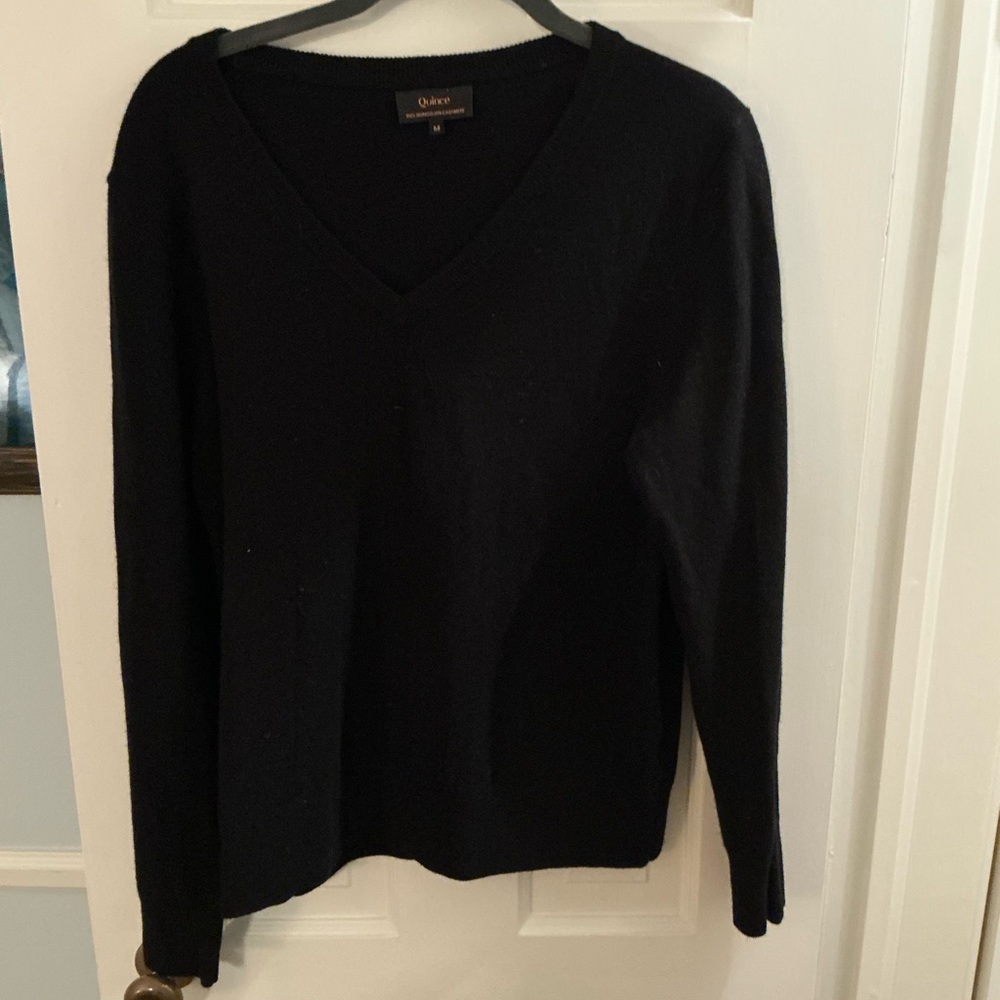 Quince Elegant V Neck Black Mongolian Cashmere Sweater